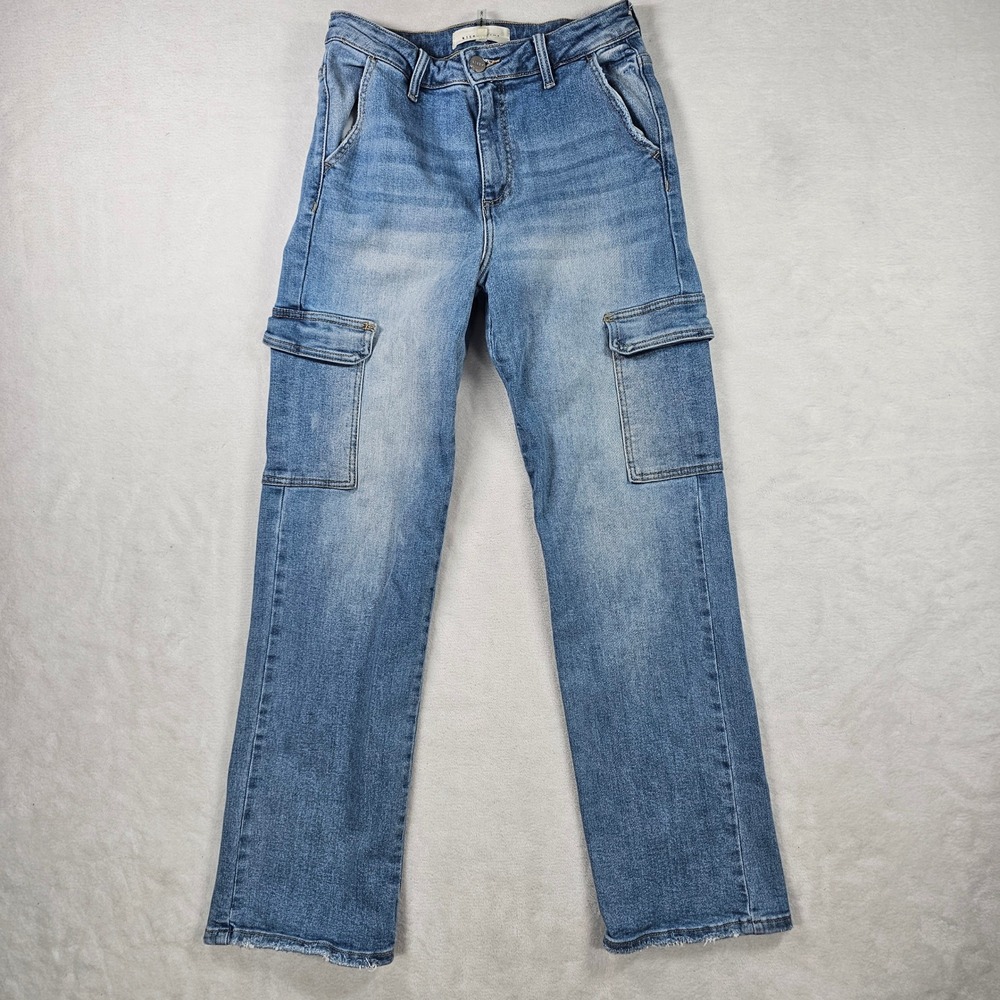 Risen Jeans Cargo Pants Womens 5/27 Blue Excellent Straight Leg Utility Denim
